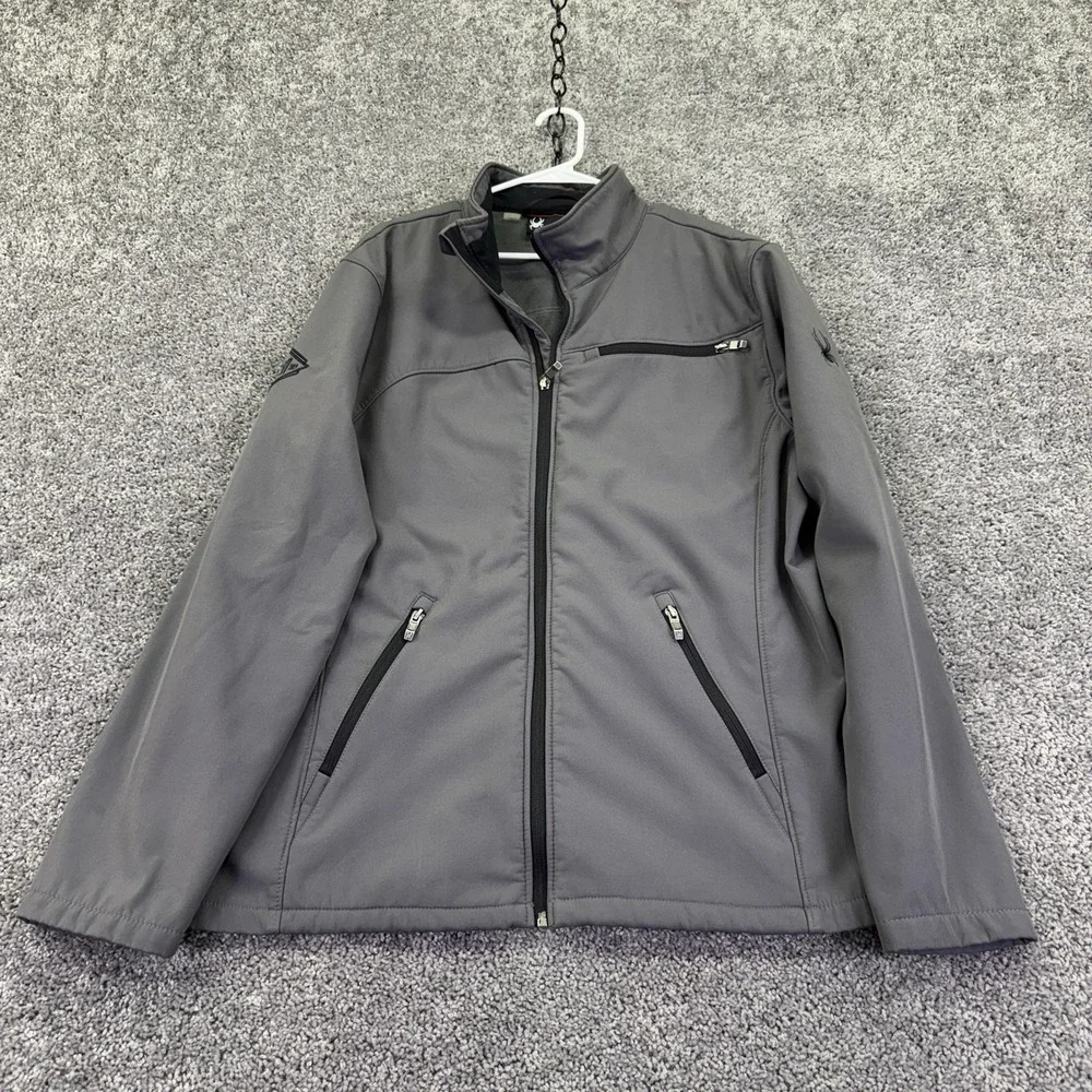 Spyder Jacket Mens 2XL Gray Soft Shell Full Zip Raven Electric Logo Outdoor